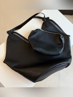 Slouchy Pebbled Black Shoulder Bag & Matching Pouch Set